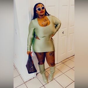 Sage Croc-Embossed Knee-High Boots